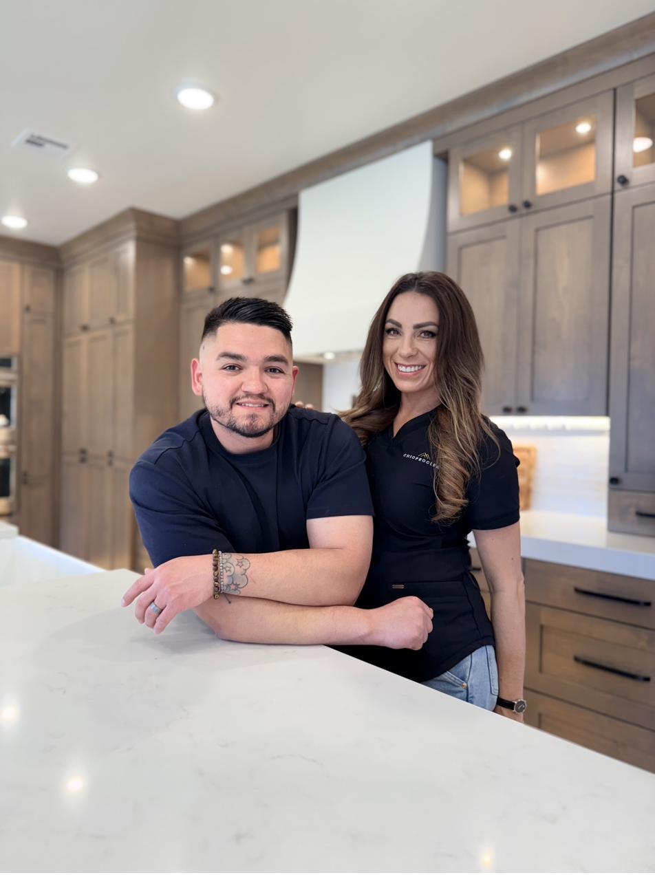 Carlos and Joanna Soto together at their kitchen island